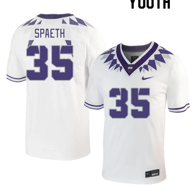 Youth #35 Joshua Spaeth TCU Horned Frogs 2023 College Footbal Jerseys Stitched-White - Click Image to Close